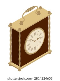 Vintage carriage clock - hand drawn isometric vector illustration.