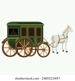 vintage carriage and horse icon over white background, vector illustration, old cart, car horse wagon, Chariots with vintage and retro looks.
