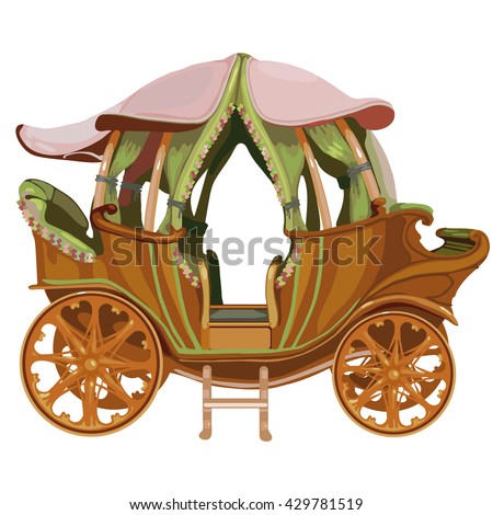 Vintage carriage isolated on white background. Vector cartoon close-up illustration.