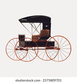 Vintage carriage with large wheels, classic design. Antique carriage, elegant wheels, historic charm. Old-fashioned carriage, intricate wheels, timeless appeal. Vintage illustration isolated, vector.