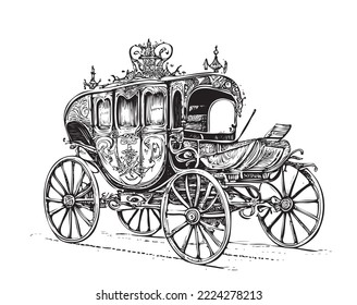 Vintage carriage retro, sketch drawn in ink.Vector illustration.