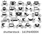 Vintage carriage vector black,simple set icon. Vector illustration set cart for princess. Isolated black,simple icon transport of vintage carriage on white background .