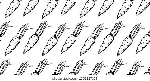 Vintage Carrot Illustration Pattern. Carrot Sketch Vintage Background. Seamless Retro Carrot Pattern background.