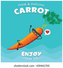 Vintage carrot poster design with vector carrot character.