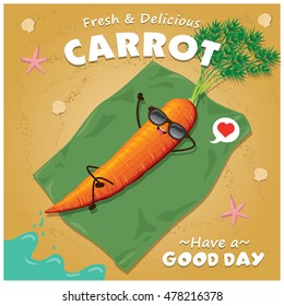 Vintage carrot poster design with vector carrot character.