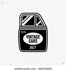 Vintage cars logo. Rent a car. Retro style sign. Car door.