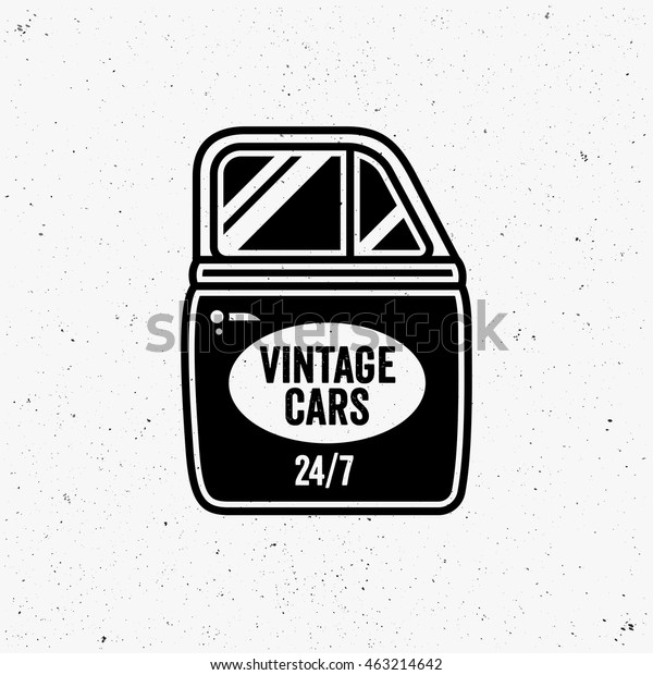 Vintage cars logo. Rent a car. Retro style sign.\
Car door.