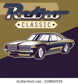 Vintage cars old worn sign. Classic cars retro poster