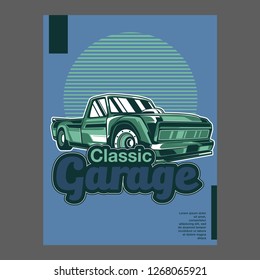 Vintage cars old worn sign. Classic cars retro poster