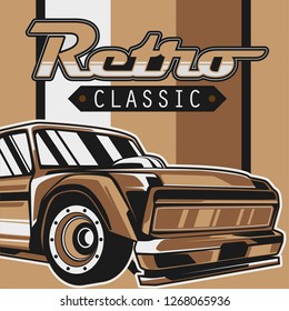 Vintage cars old worn sign. Classic cars retro poster