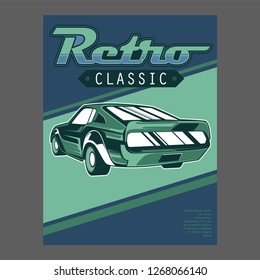 Vintage cars old worn sign. Classic cars retro poster