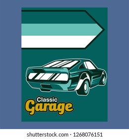 Vintage cars old worn sign. Classic cars retro poster