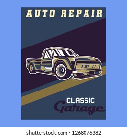 Vintage cars old worn sign. Classic cars retro poster