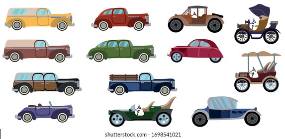 Vintage cars set. Old cars vector.