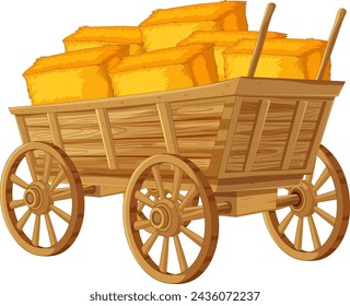 Vintage cart loaded with golden hay bales.