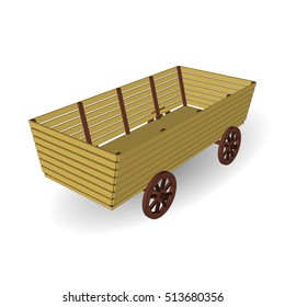 Vintage Cart wooden 3d isolated. Vector illustration on a white background.