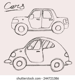 Vintage cartoon car vector illustration, hand drawn