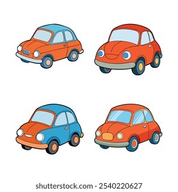 Vintage cartoon cars vector set  retro style classic cars in orange and blue.