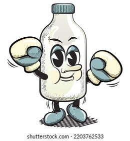 vintage cartoon character vector illustration of a boxing milk bottle