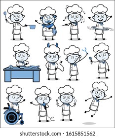 Vintage Cartoon Chef - Set of Concepts Vector illustrations