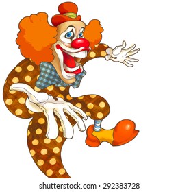 Vintage cartoon clown. Clown: vector Graphic illustration. Hand draw picture clown for design Happy Birthday card. decorative  banner isolated. Retro style clown for birthday greetings.Happy birthday.