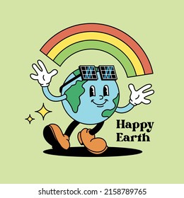 vintage cartoon earth globe mascot vector illustration