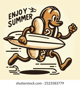 Vintage Cartoon Hotdog Character Retro