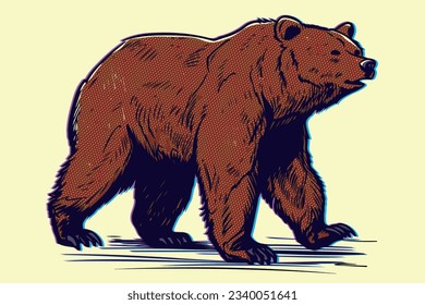 vintage cartoon illustration of a grizzly bear