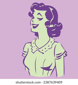 vintage cartoon illustration of a smiling woman with sketchy simple face