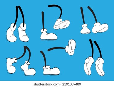 Vintage Cartoon Beine setzen Vektorgrafik. Geringe Animation Füße in Schuhen. Funny Charakter Maskottenteile Bewegung.  Retro, Comics Bein in Gehpositionen. 