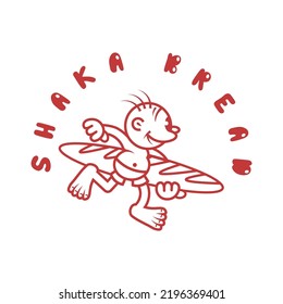 vintage cartoon male character running with a giant loaf of bread. Bakery retro icon, hipster logo concept, comic vector illustration