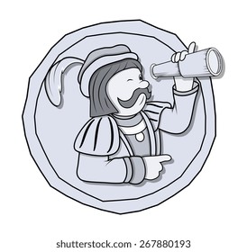 Vintage Cartoon Man with Binocular Vector Graphic