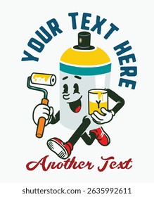 Vintage Cartoon Mascot Spray Paint Can Character Vector Illustration for Logo, T shirt Design and Others