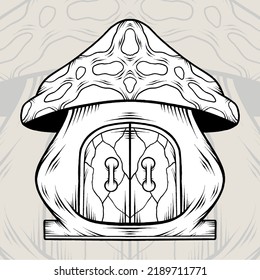 Vintage Cartoon Mushroom House Illustration. Premium vector