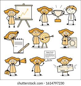Vintage Cartoon Office Ladies - Set of Concepts Vector illustrations