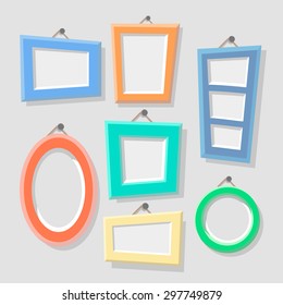 Vintage Cartoon Photo Picture Painting Drawing Frame Template Icon Set On Stylish Wall Background Retro Design Vector Illustration