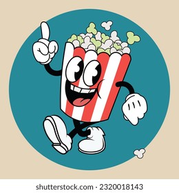 Vintage cartoon pop corn mascot. Vector illustration.