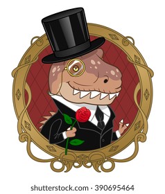 Vintage cartoon portrait of sir Tyrannosaurus. 