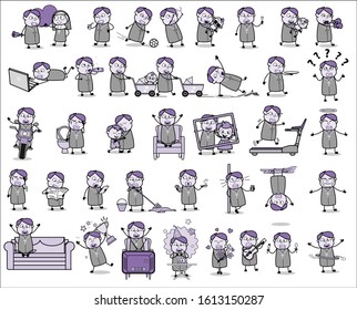 Vintage Cartoon Priest Monk Character - Set of Concepts Vector illustrations