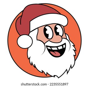 Vintage cartoon santa claus, smiling face, vector illustration