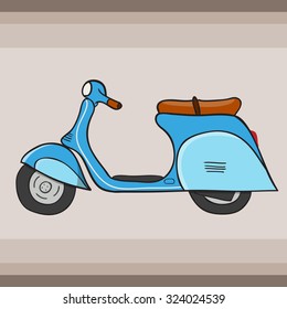 Vintage cartoon scooter. Vector doodle illustration