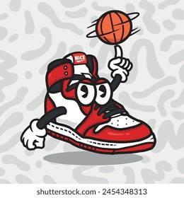 vintage cartoon style of basket shoes character illustration . Sneaker shoe . Concept. Flat design. Vector illustration. Sneakers in flat style. Fashion sneakers.