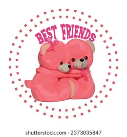 Vintage cartoon teddy bear illustration with heart and best friends slogan print for graphic tee t-shirt or sticker -  Vector illustration design for fashion graphics, t shirt prints.

