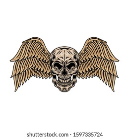 Vintage cartoon winged skulls isolated retro vector illustration on a white background. Great design for any purposes.