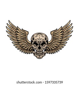 Vintage cartoon winged skulls isolated retro vector illustration on a white background. Great design for any purposes.