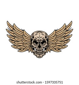 Vintage cartoon winged skulls isolated retro vector illustration on a white background. Great design for any purposes.