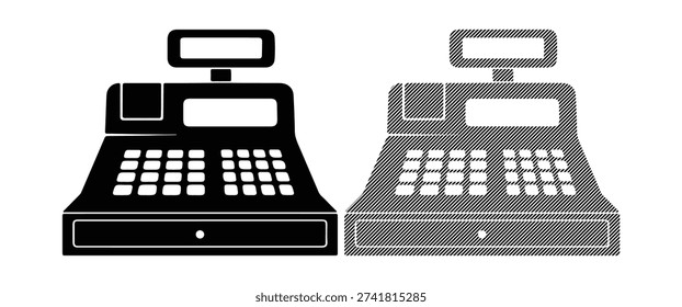 Vintage cash register, payment machine, transaction symbol, retail concept
