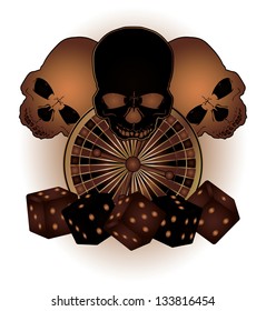 Vintage Casino background with poker elements and skulls, vector illustration