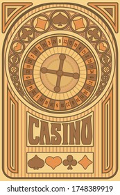 Vintage casino card art nouveau style, vector illustration