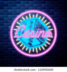 Vintage casino emblem glowing neon